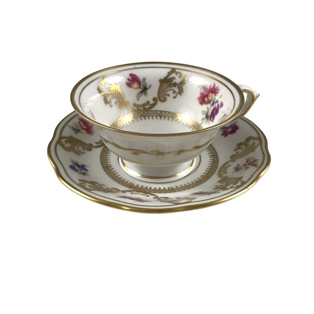 Teacup and Saucer Schwarzenhammer Bavaria Multicolor Floral Gold Details Vintage